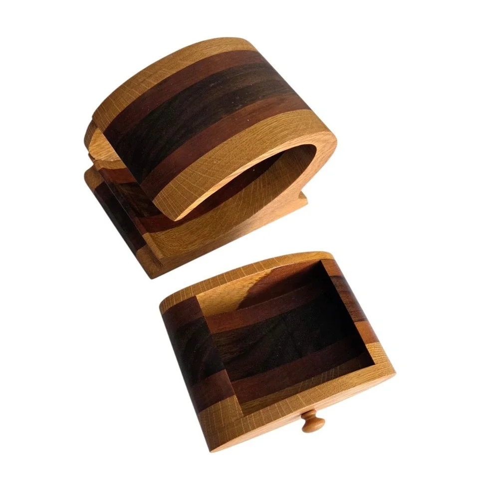 Handcrafted Artisan Bandsaw Wooden Jewelry Trinket Box Smooth Rounded Wood Grain